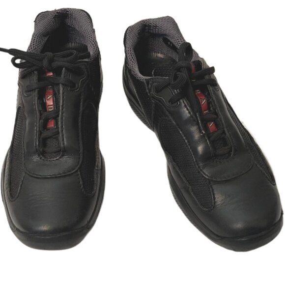 Prada America’s Cup Black Calfskin Leather & Mesh Low Top Sneaker Men's Size 7 - Picture 6 of 14